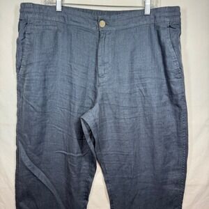 PANAMA JACK Mens 100% Linen Pants Blue Elastic Waist Drawstring Beach‎ Casual XL